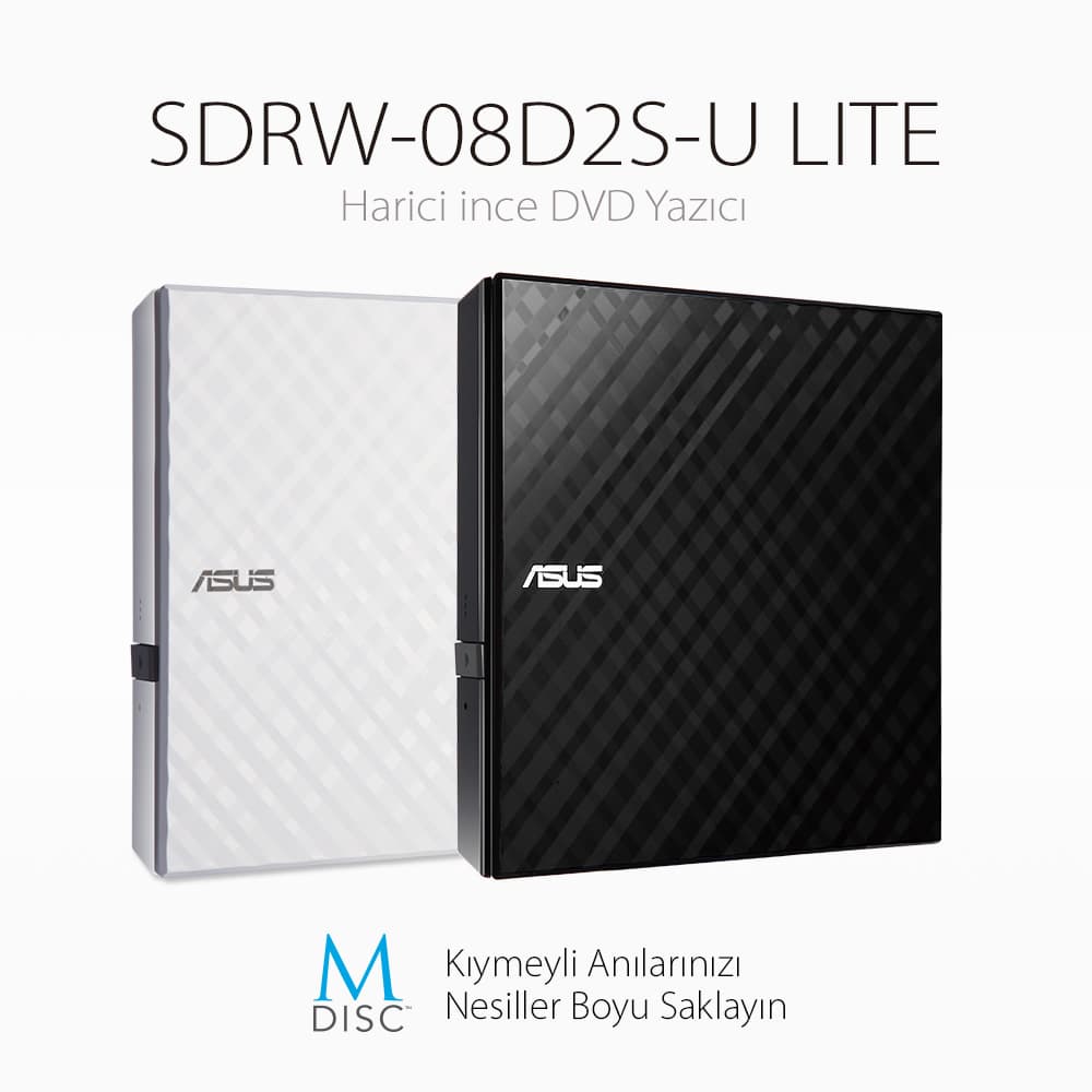 Asus SDRW-08D2S-U Lite 8X Harici DVD Yazici M-Disc Destekli Beyaz