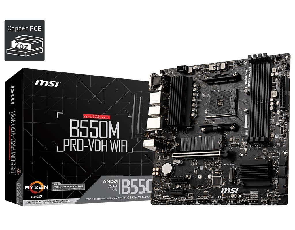 MSI MB B550M PRO-VDH WIFI AM4 DDR4 4400(OC) HDMI DVI VGA M.2 USB3.2 WIFI Matx
