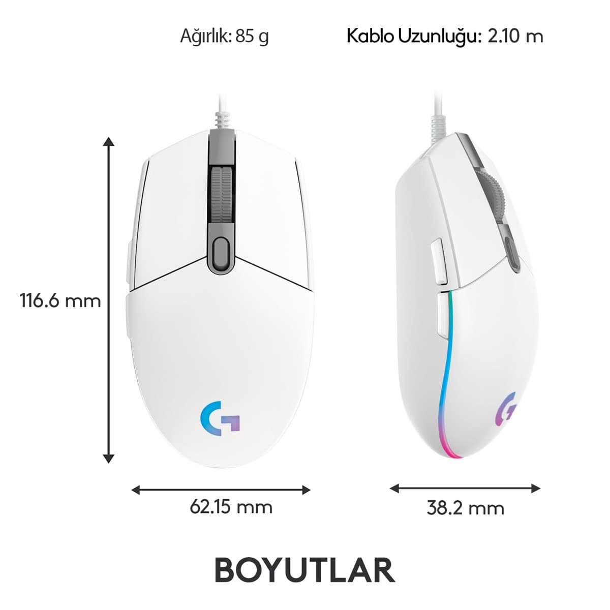 Logitech G G102 Lightsync RGB Aydinlatmali 8.000 DPI Kablolu Oyuncu Mouse Beyaz 910-005824