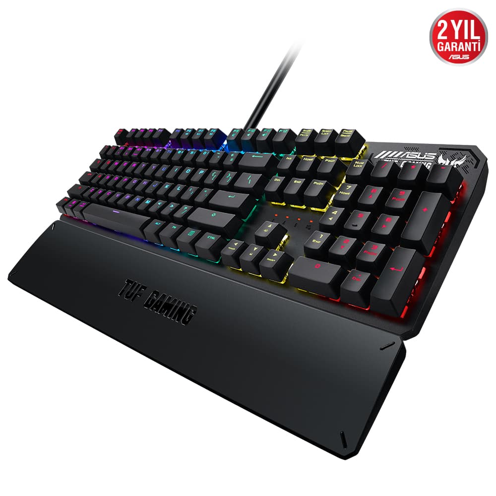 Asus Tuf Gaming K3 Aura Sync RGB Optik Mekanik Turkce Oyuncu Klavyesi Bilek Destegi Suya ve Toza Dayanikli Red Switch