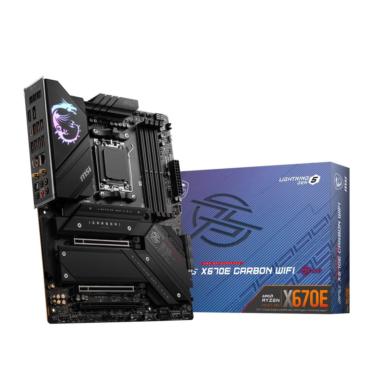 MSI MB MPG X670E Carbon WIFI AM5 DDR5 6600MHZ(OC) 4X M.2 USB 3.2 HDMI DP 2.5G LAN AMD WIFI 6E RGB ATX