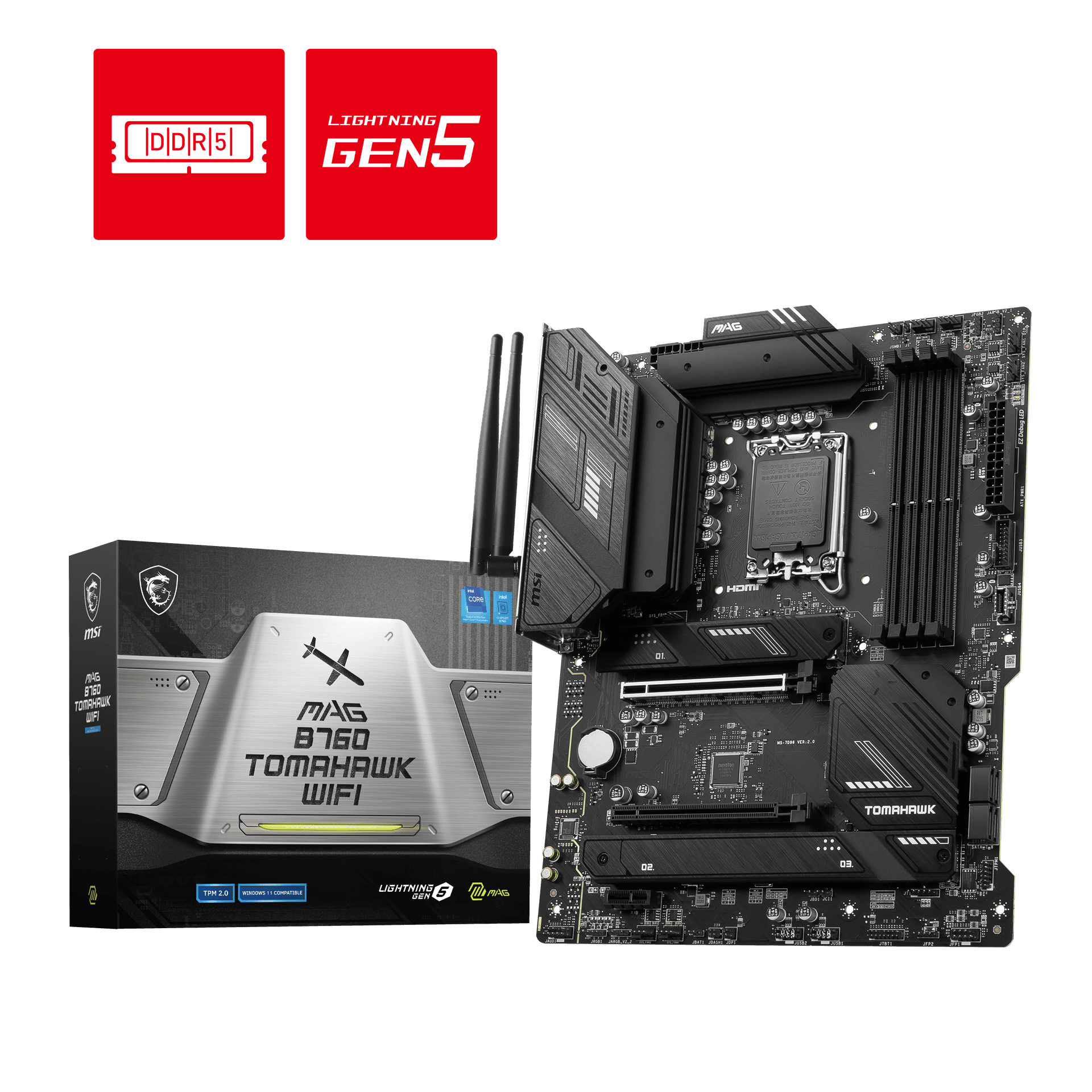 MSI MB Mag B760 Tomahawk WIFI Soket 1700 DDR5 7000(OC) PCI-E GEN5 ,M.2 USB3.2 HDMI,DP 1X 2.5G LAN Wi-Fi 6E ATX