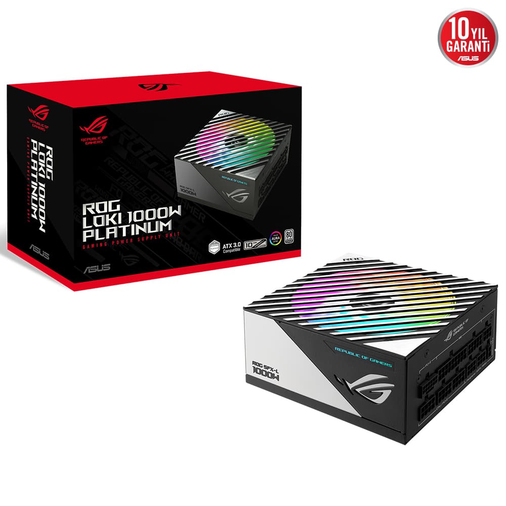 ASUS ROG LOKI SFX-L 1000W PLATINUM MODÜLER ATX 3.1 UYUMLU ARGB FAN PCIe 5.1 10 YIL GARANTI