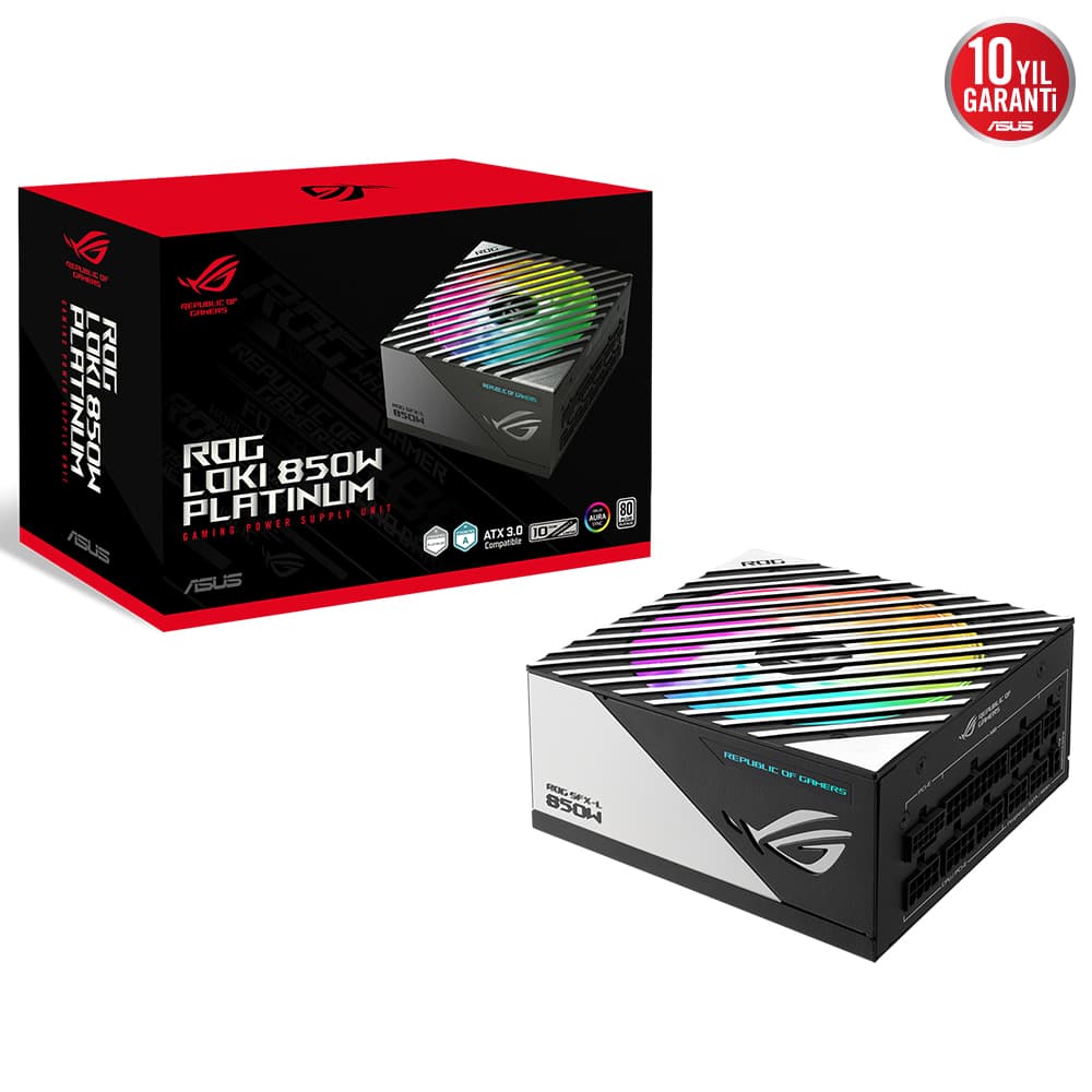 ASUS ROG LOKI SFX-L 850W PLATINUM MODÜLER ATX 3.1 UYUMLU ARGB FAN PCIe 5.1 BEYAZ 10 YIL GARANTI