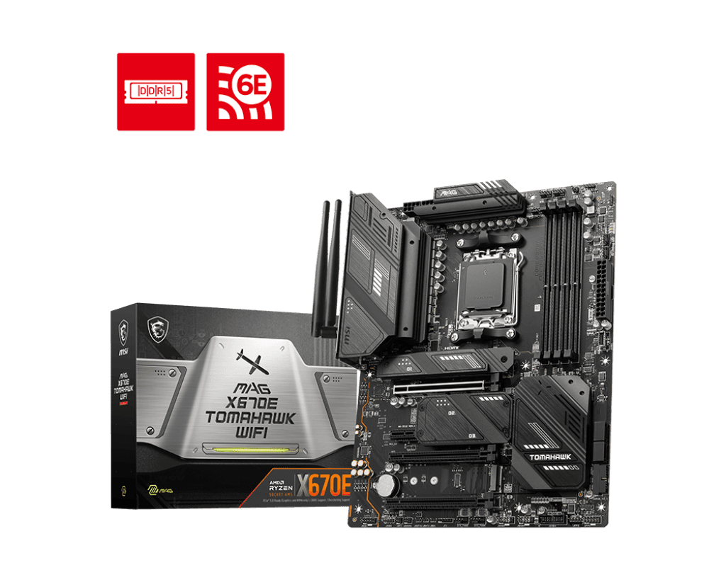MSI MB Mag X670E Tomahawk WIFI AM5 DDR5 6600MHZ(OC) 7X M.2 USB 3.22X Type-C Displayport 2.5G LAN AMD WIFI 6E RGB ATX