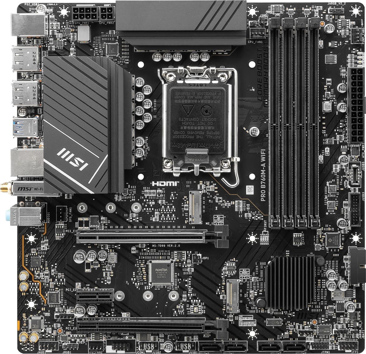 MSI PRO B760M-A WIFI Soket 1700 DDR5 6800(OC) PCI-E M.2 USB3.2 Hdmidp 1X 2.5G LAN Wi-Fi 6E Matx