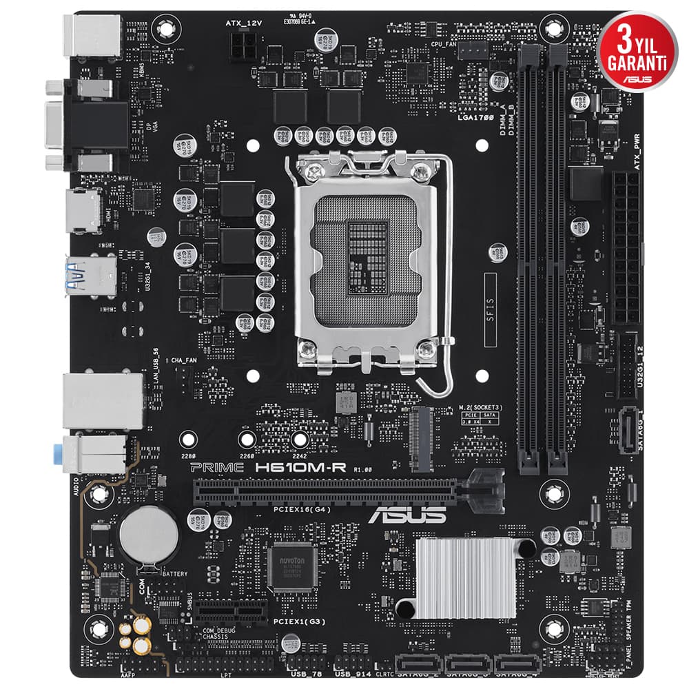 Asus MB Prime H610M-R-SI İntel H610 LGA1700 DDR5 5600 DP HDMI VGA M2 USB3.2 Matx Asus MB 5X Protection III - Beyaz Kutu