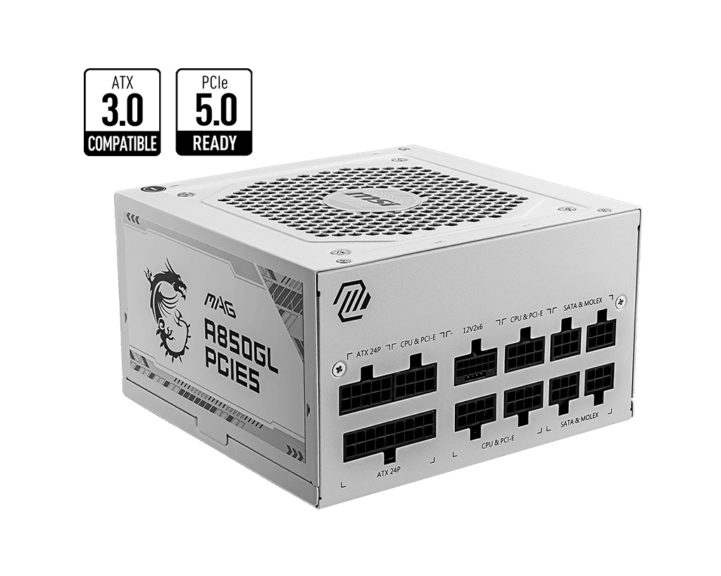 MSI Psu Mag A850GL PCIE5 White 850W 80+ Gold Power Supply-Beyaz