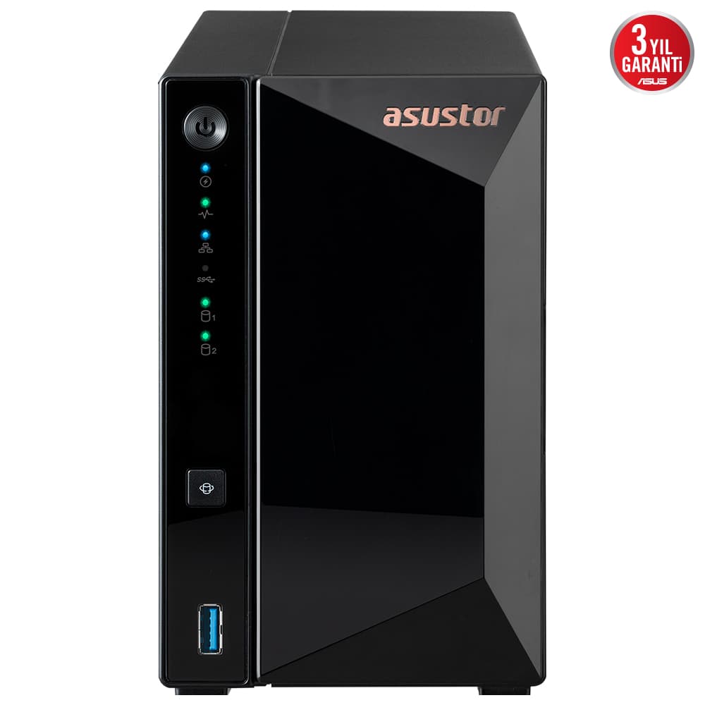 ASUSTOR AS3302T V2 REALTEK RTD1619B 2 YUVALI 4X22TB DESTEĞİ 2GB DDR4 2.5GbE x1 USB 3.2 x3