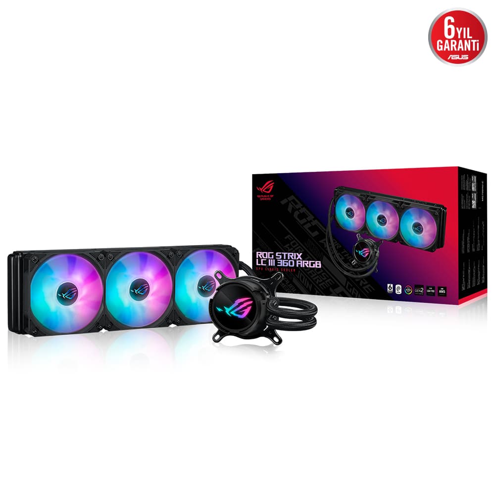 Asus Rog Strix LC III 360 ARGB Aura Sync RGB 120MM*3 Adreslenebilir RGB Fan CPU Sivi Soğutucusu 6 Yil Garanti