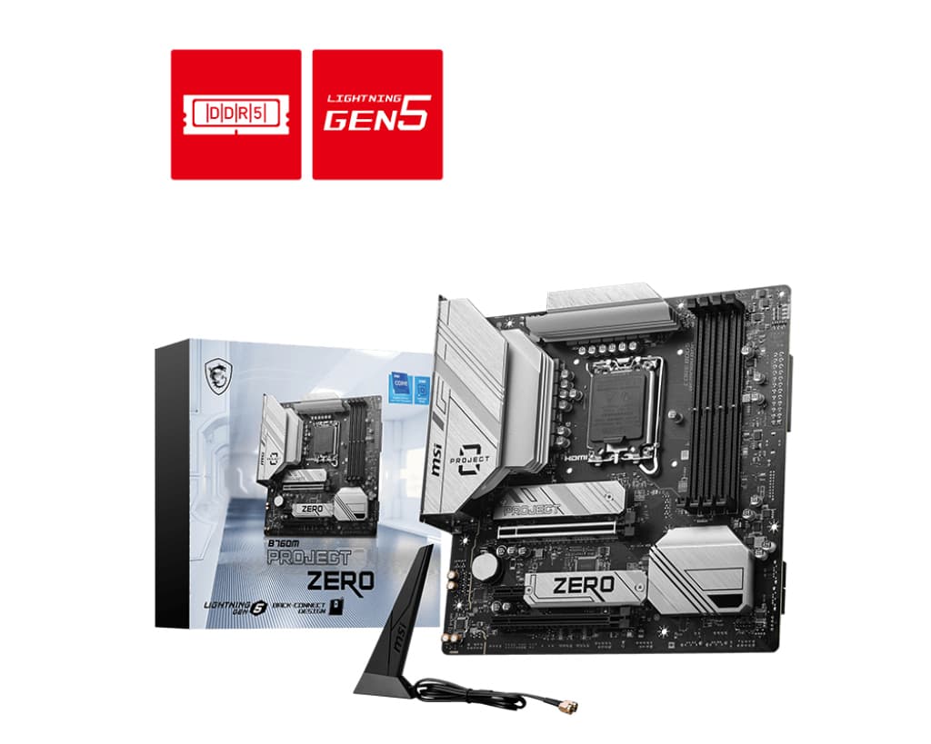 MSI MB B760M Project Zero Soket 1700 DDR5 7800(OC) PCI-E ,M.2 USB3.2 HDMI,DP 1X 2.5G LAN Wi-Fi 6E Matx