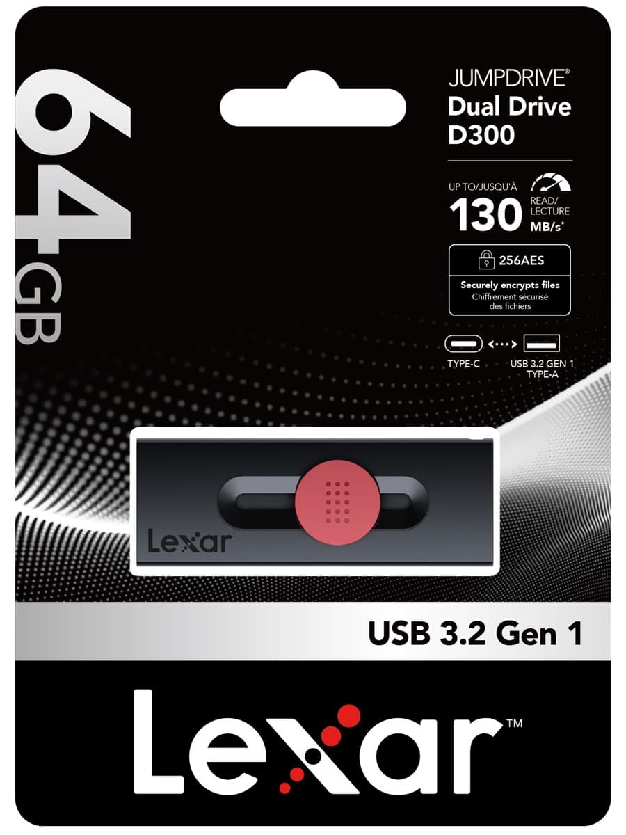 Lexar 64GB LJDD300064G-BNBNG USB Bellek Dual Type-C and Type-A USB 3.2 Flash Drive Up To 130MB/S Read