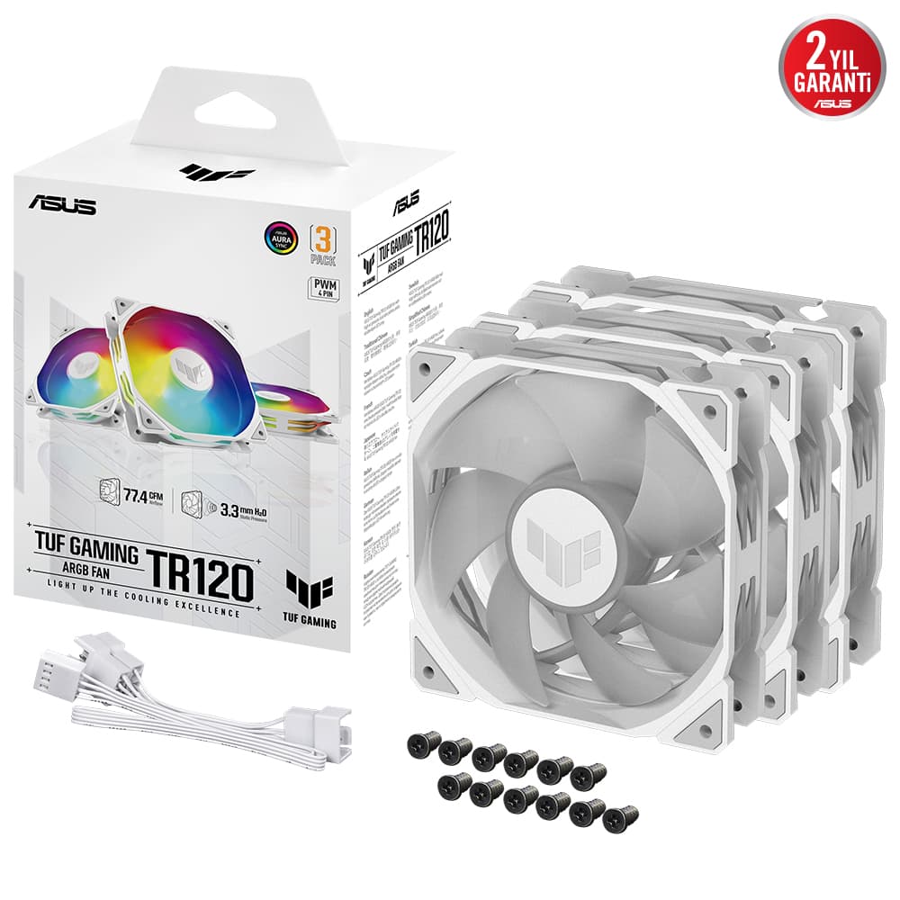 Asus Tuf TR120 Soğutucu Kasa Radyatör Fani Adreslenebilir ARGB 120MM 3 İn 1 Beyaz