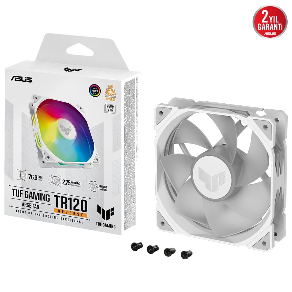 Asus Tuf TR120 Reverse Soğutucu Kasa Radyatör Fani Ters Hava Akışı Adreslenebilir ARGB 120MM Beyaz