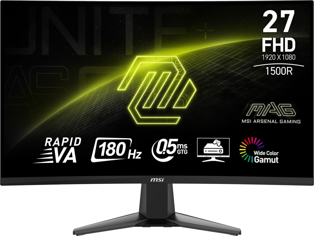 MSI 27" MAG 27C6F 1920x1080 (FHD) 16:9 CURVE 1500R RAPID VA 180HZ 0.5MS (GtG, Min.) ADAPTIVE-SYNC GAMING MONITOR
