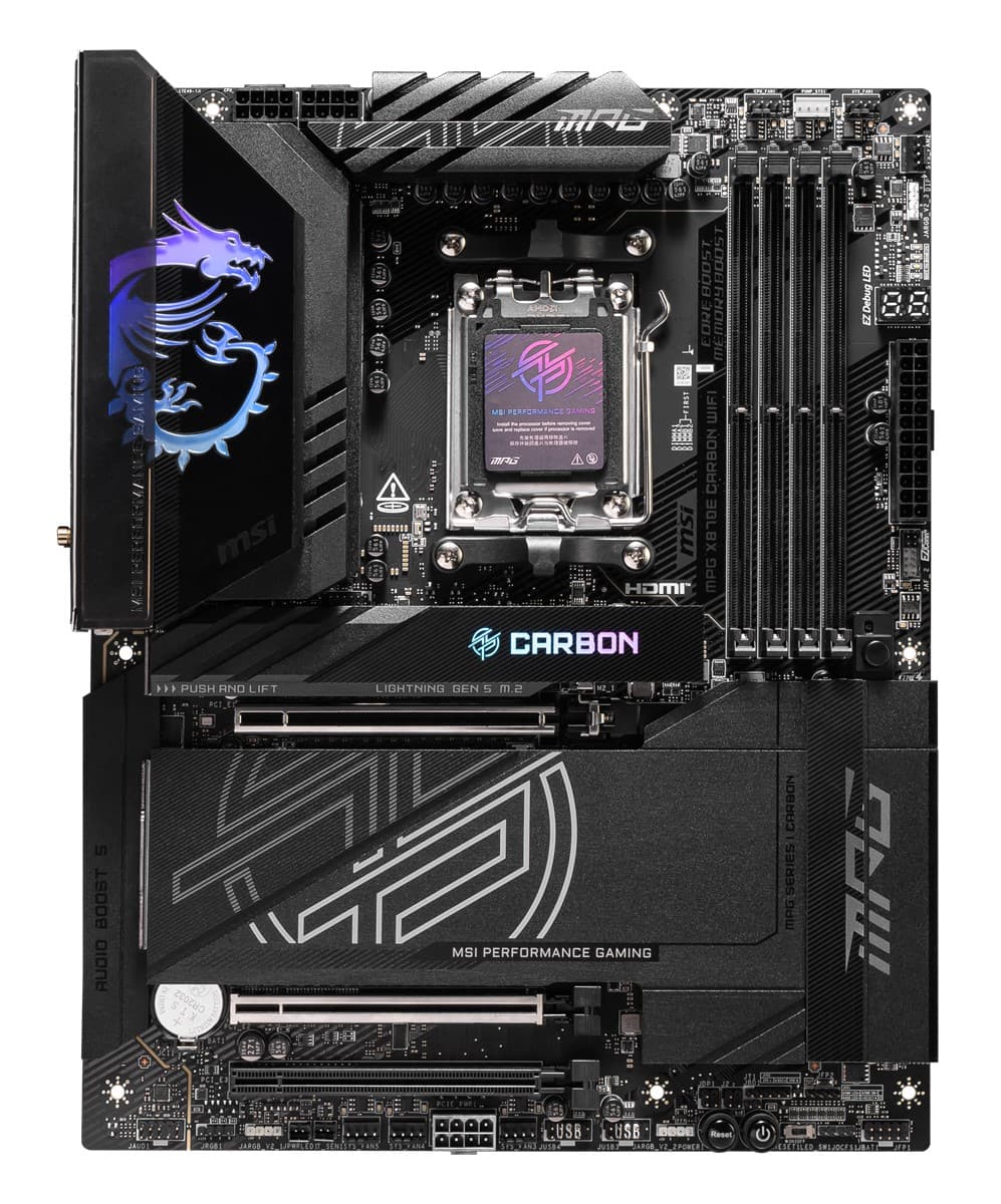 MSI MB MPG X870E Carbon WIFI AM5 DDR5 8400MHZ(OC) USB4 4X M.2 HDMI 5G LAN 2.5G LAN WIFI 7 RGB ATX