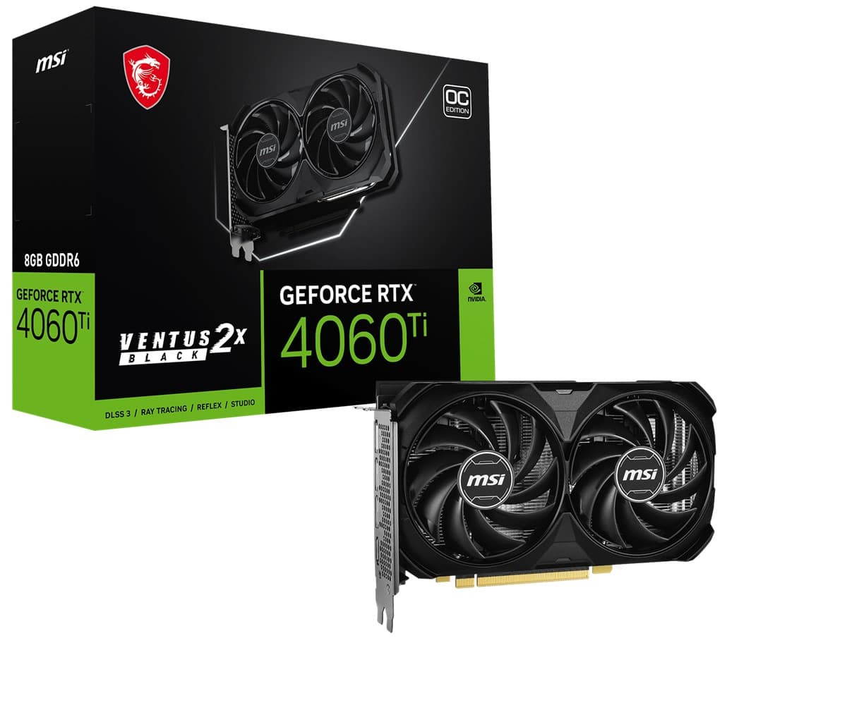 MSI VGA Geforce RTX 4060 Ti 8G Ventus 2X Black E1 Oc RTX 4060 Ti 8GB GDDR6 128B DX12 PCIE 4.0 X16 (3XDP 1XHDMI)