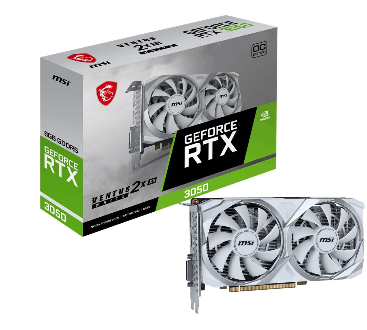 MSI VGA Geforce RTX 3050 Ventus 2X XS White 8G Oc RTX 3050 8GB GDDR6 128B DX12 PCIE 4.0 X8 (3XDP 1XHDMI)