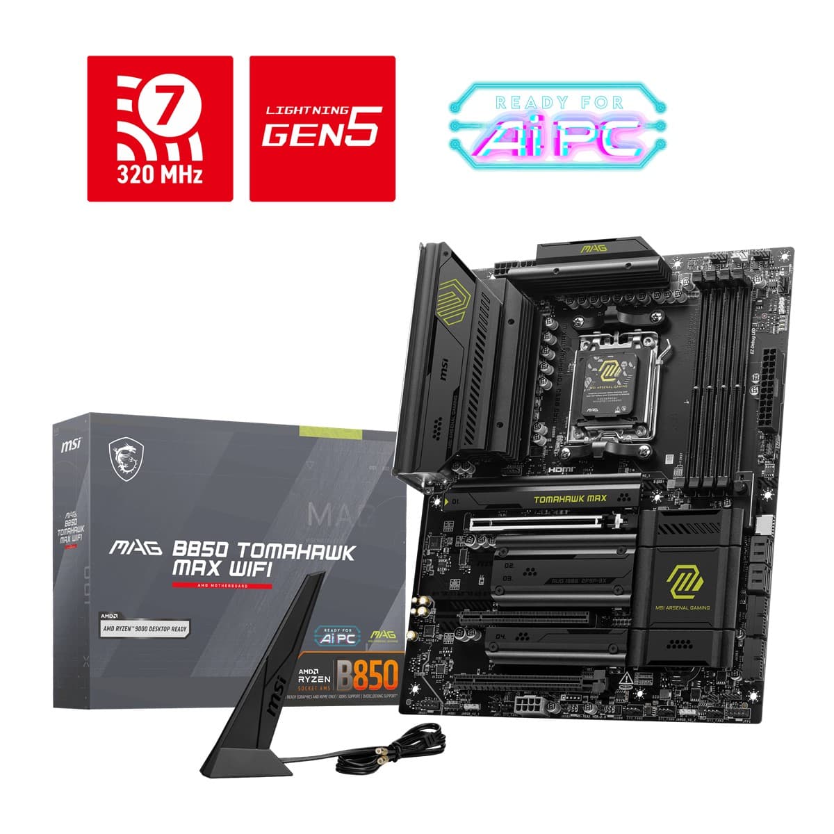 MSI MB Mag B850 Tomahawk MAX WIFI AM5 DDR5 8400MHZ(OC) HDMI 4X M.2 USB 10GBS 5G LAN Wi-Fi 7 ATX