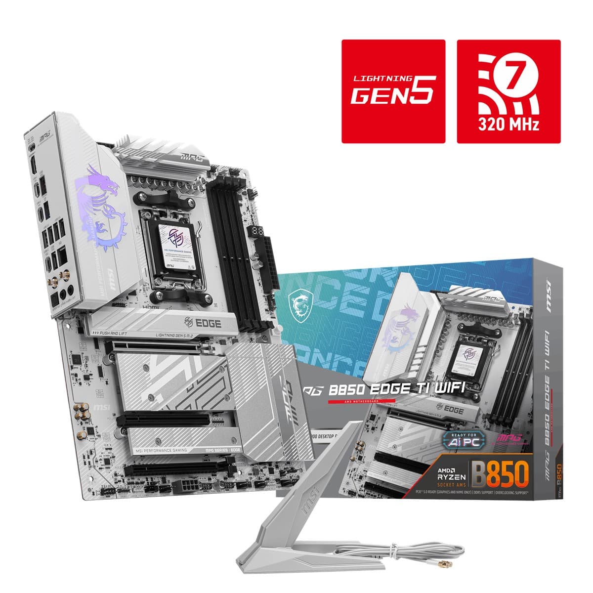 MSI MB MPG B850 Edge Ti WIFI AM5 DDR5 8400MHZ(OC) HDMI 4X M.2 USB 10GBS 5G LAN Wi-Fi 7 ATX