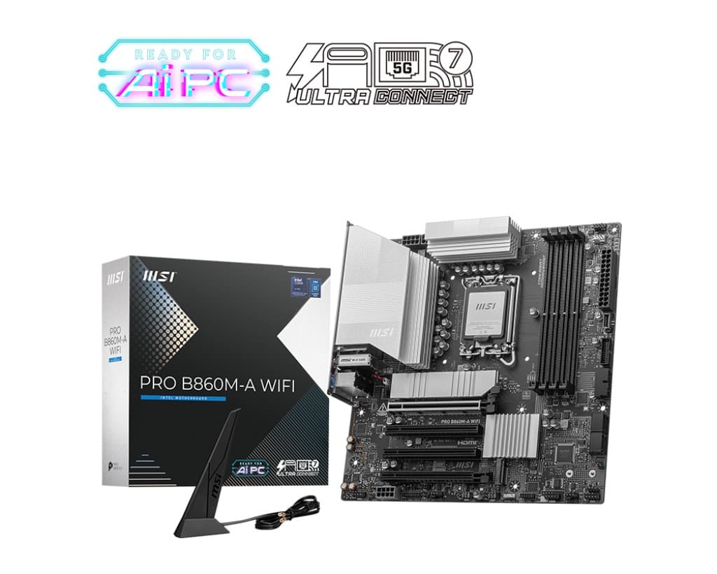MSI MB PRO B860M-A WIFI Soket 1851 DDR5 8600MHZ(OC) 3XM.2 1X TB4 HDMI Display 5G LAN WIFI 7 Matx