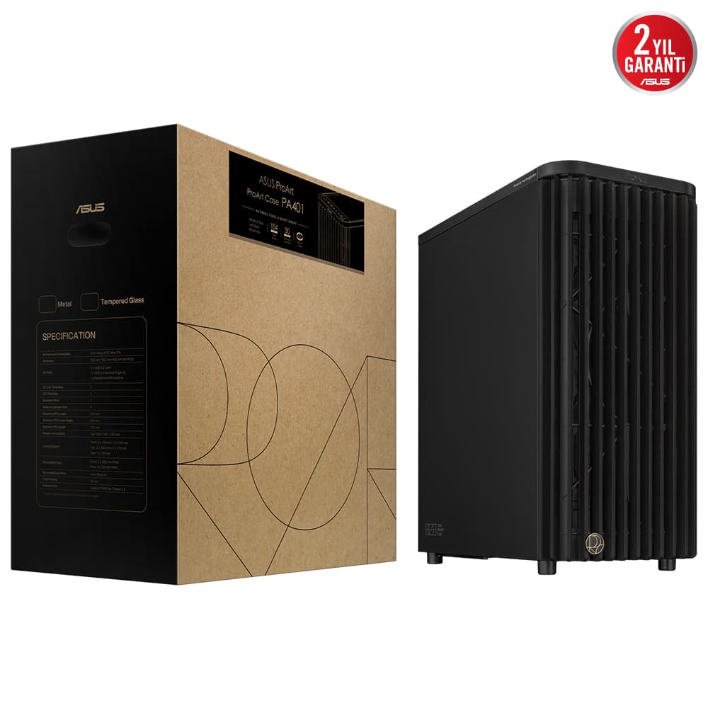 Asus Proart PA401 Wood Metal Şık Ahşap Ön Tasarim İki Adet 160MM Ön Fan ve Bir Adet 120MM Arka Fan