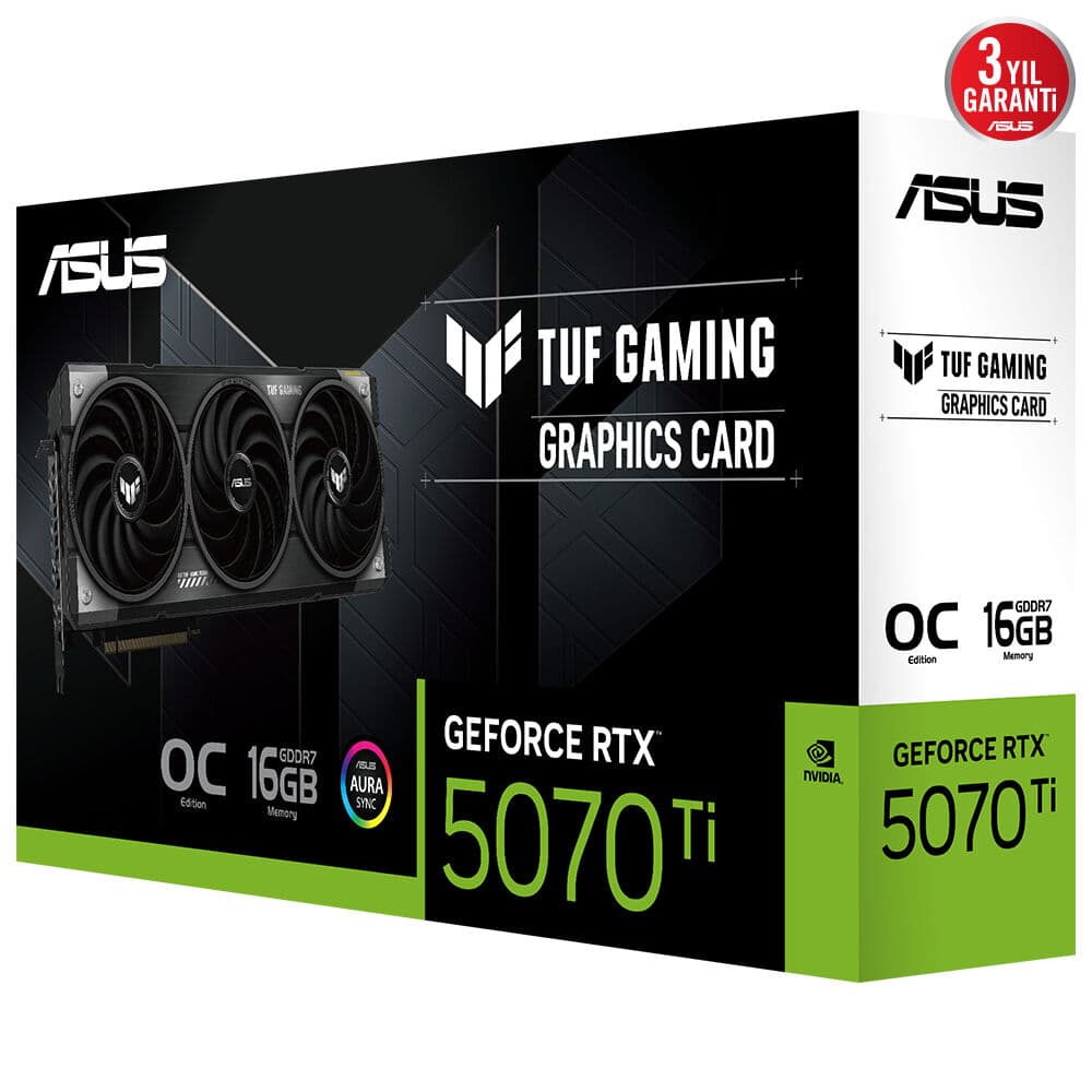 ASUS VGA TUF-RTX 5070 Ti-O16G-GAMING-NVIDIA-GEFORCE-RTX 5070 Ti-16GB GDDR7-256bit--OC-2xHDMI-3xDP-RGB-DLSS4 EKRAN KARTI