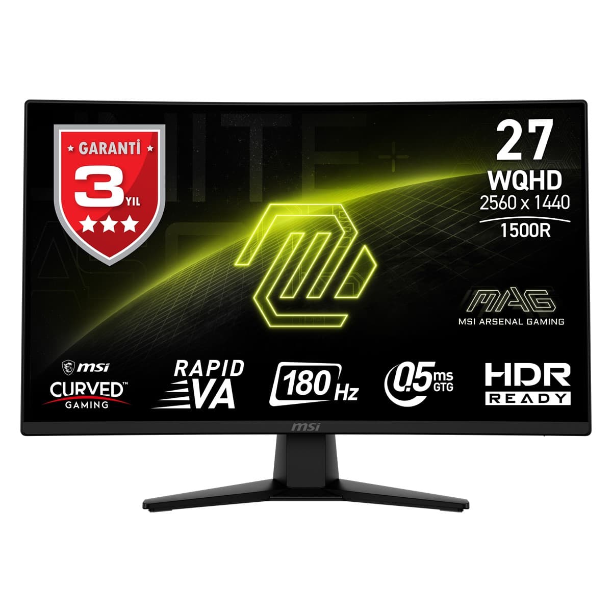 MSI 27 MAG 274CQF 2560x1440 (WQHD) CURVE 1500R RAPID VA 180HZ 0.5MS (GTG) ADAPTIVE-SYNC SIYAH GAMING MONITOR