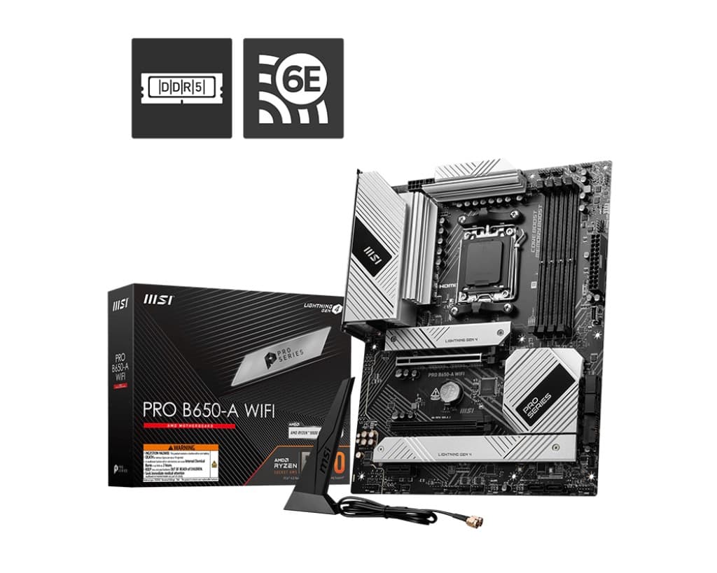 MSI MB PRO B650-A WIFI AM5 DDR5 7600MHZ(OC) HDMI DP 3X M.2 USB 20 Gbps 2.5G LAN Wi-Fi 6E ATX