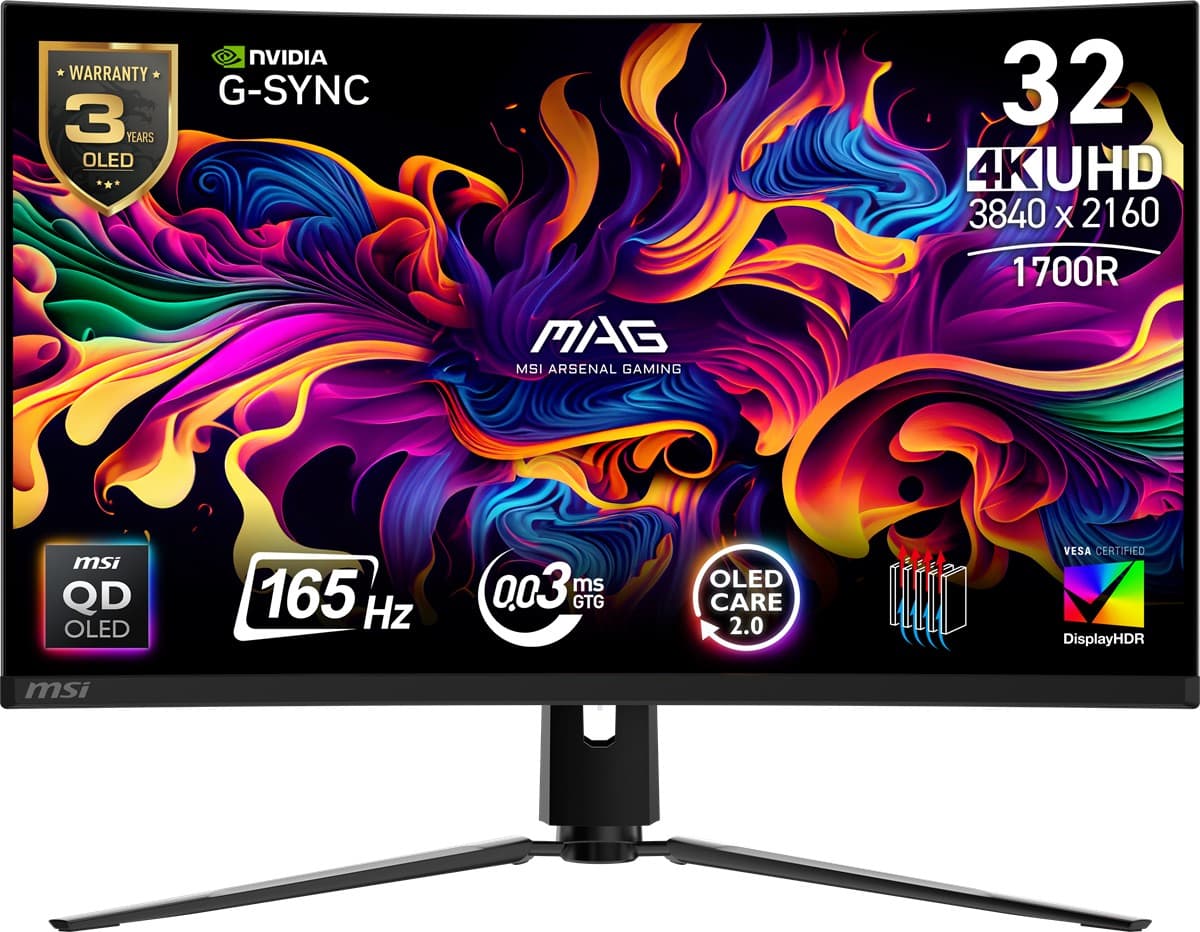 MSI 31.5 Mag 321CUP QD-OLED 3840X2160 (UHD) 16:9 Curve 1700R QD-OLED 165HZ 0.03MS Adaptive-Sync Gaming Monitor