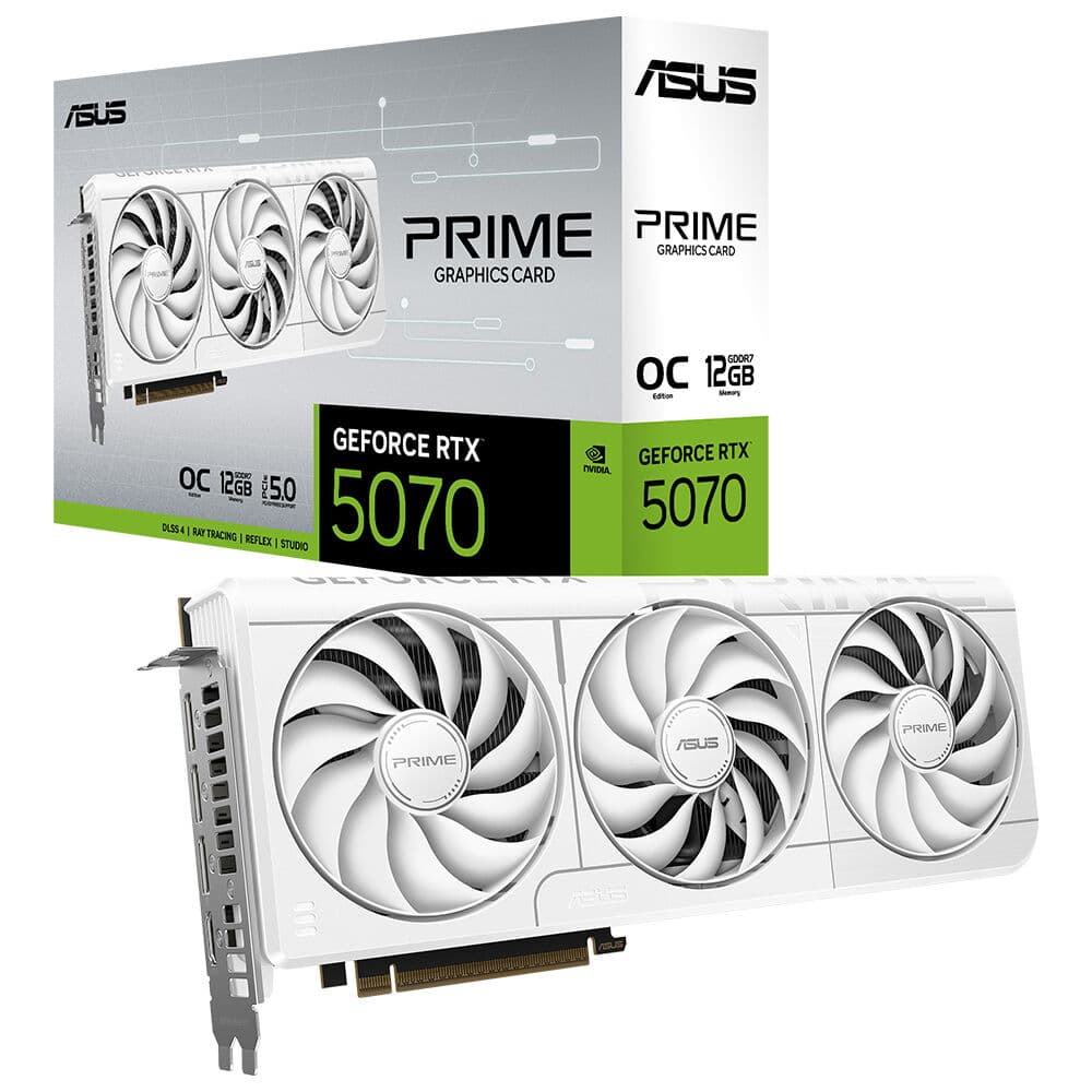 ASUS VGA PRIME-RTX 5070-O12G-WHITE-NVIDIA-GEFORCE-RTX 5070-12GB GDDR7-192bit--OC-2xHDMI-3xDP-DLSS4 EKRAN KARTI