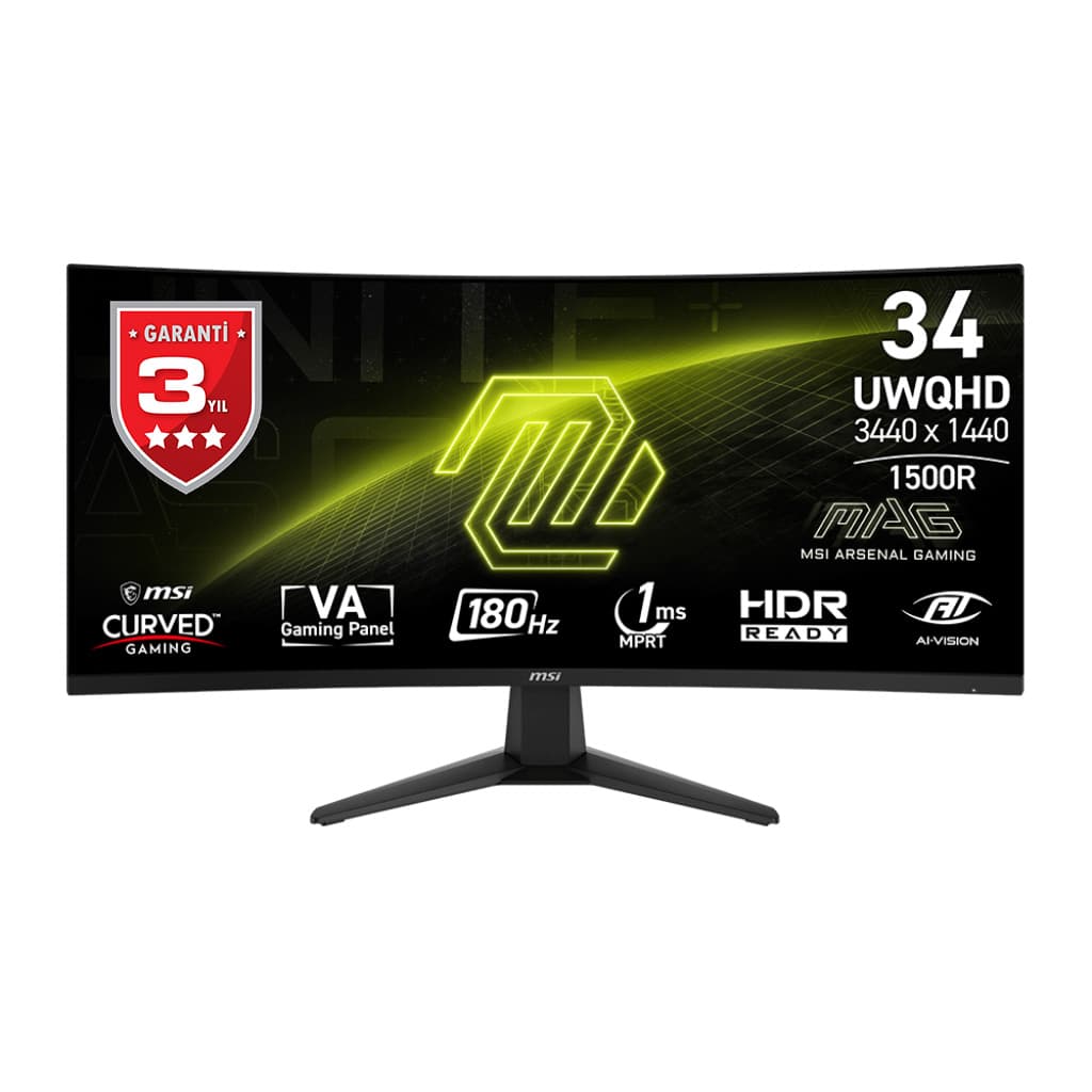 MSI 34 MAG 346CQ 3440x1440 (UWQHD) 21:9 CURVE 1500R VA 180HZ 1MS (MPRT) FREESYNC PREMIUM GAMING MONITOR
