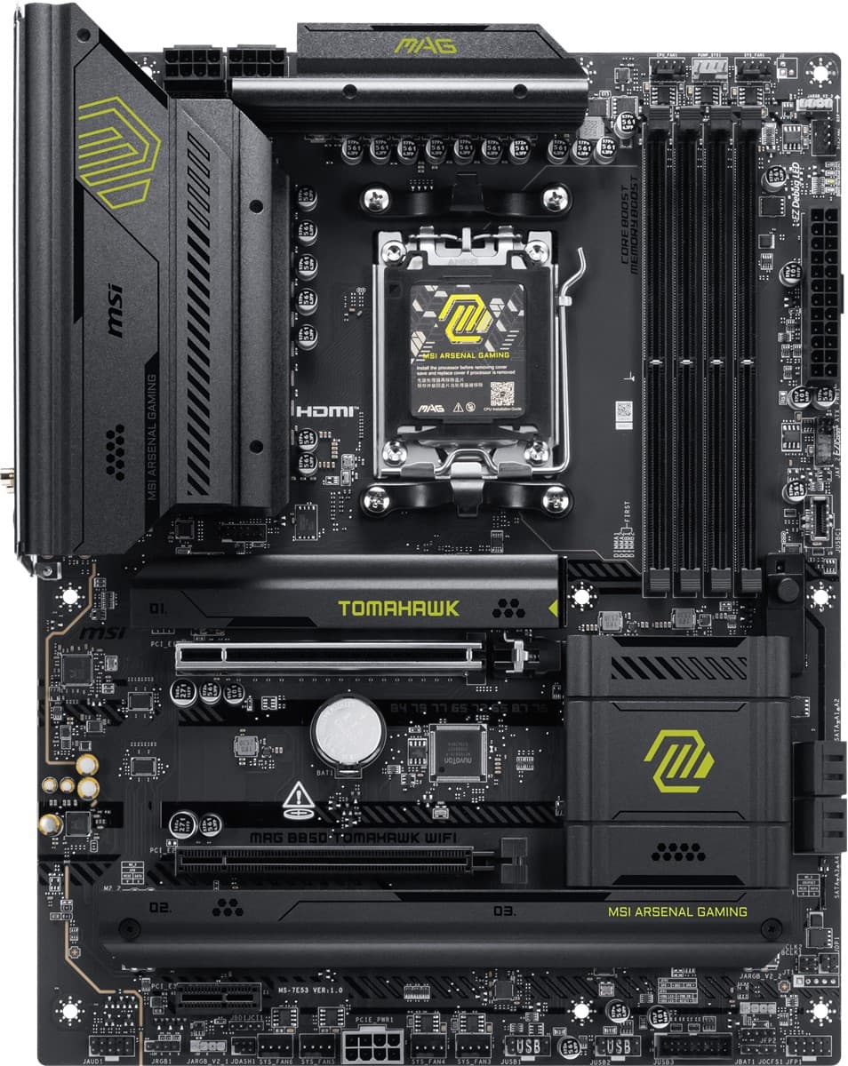 MSI MB Mag B850 Tomahawk WIFI AM5 DDR5 8200MHZ(OC) HDMI 3X M.2 USB 20GBS 5G LAN Wi-Fi 7 ATX