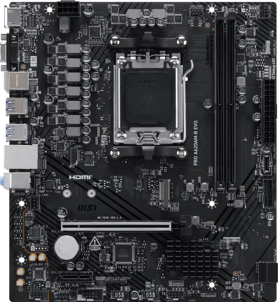 MSI MB PRO A620AM-B Evo AM5 DDR5 6800MHZ(OC) ARGB HDMI VGA M.2 USB3.2 JARGB_V2 Matx