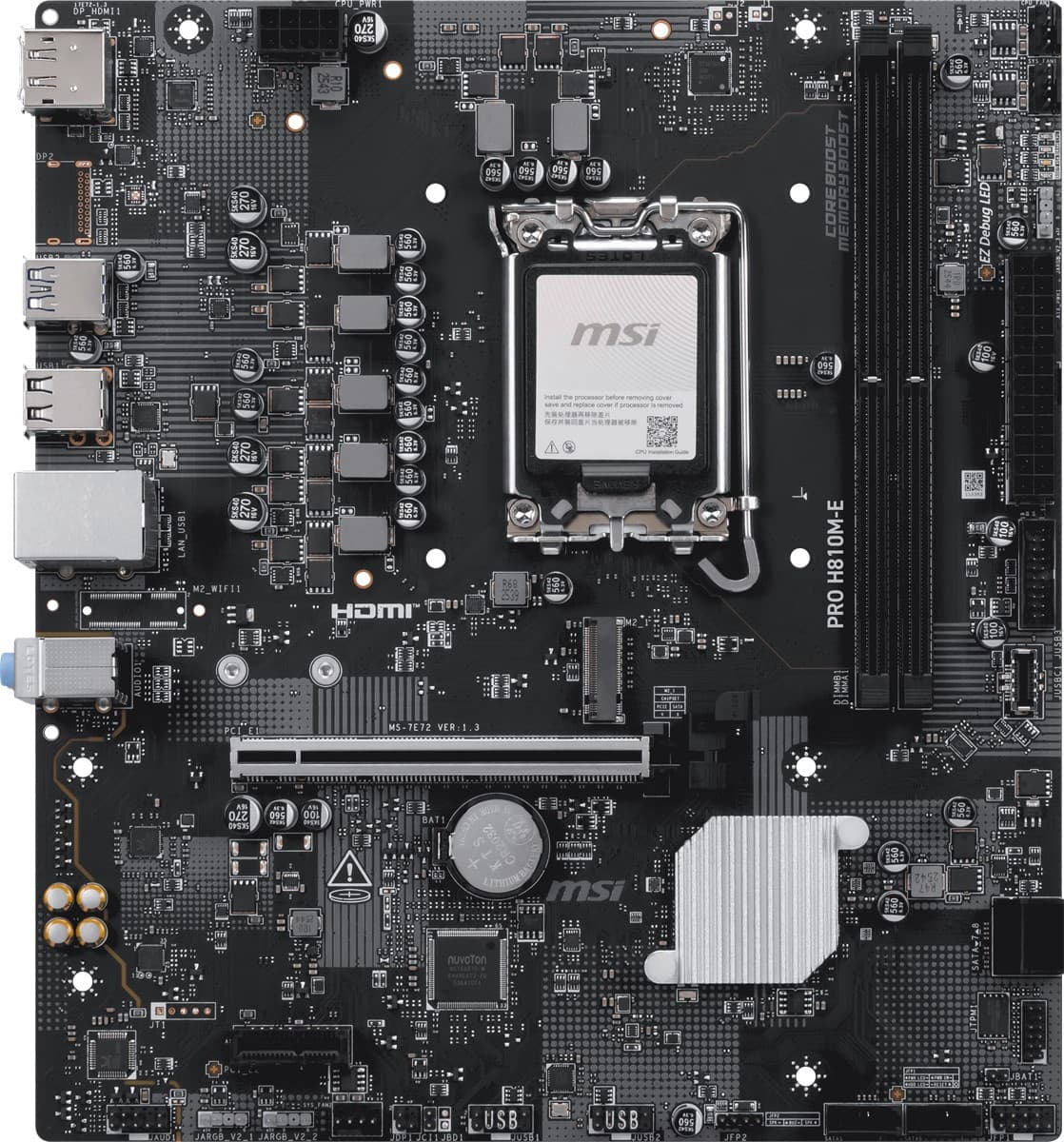 MSI MB PRO H810M-E SOKET 1851 DDR5 6400 MHZ(OC) 1xM.2 USB 5Gbps HDMI DP 2.5G LAN mATX