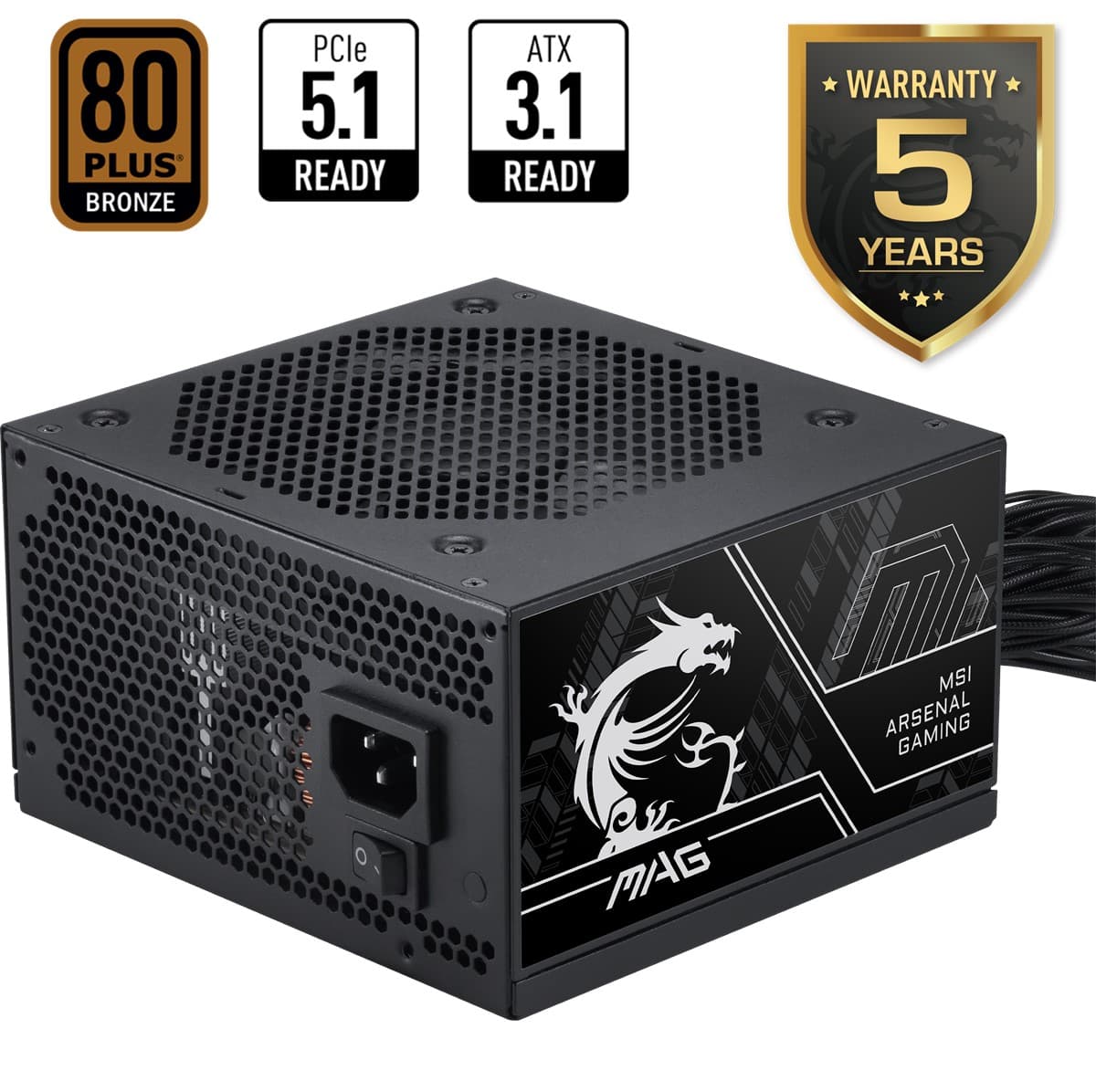 MSI Mag A750BN PCIE5 III 750W 80+ Bronze ATX 3.1 PCIE 5.1 Power Supply