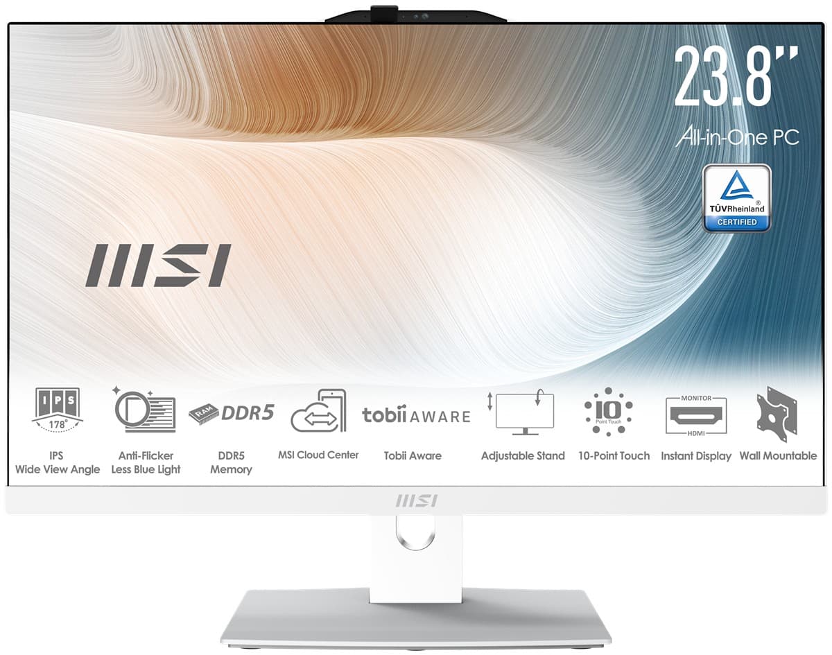 MSI Modern AM242P 1M-1224EU 23.8 FHD 16:9 (1920X1080) Core 5 120U 8GB DDR5 512GB SSD W11P Beyaz Aio PC