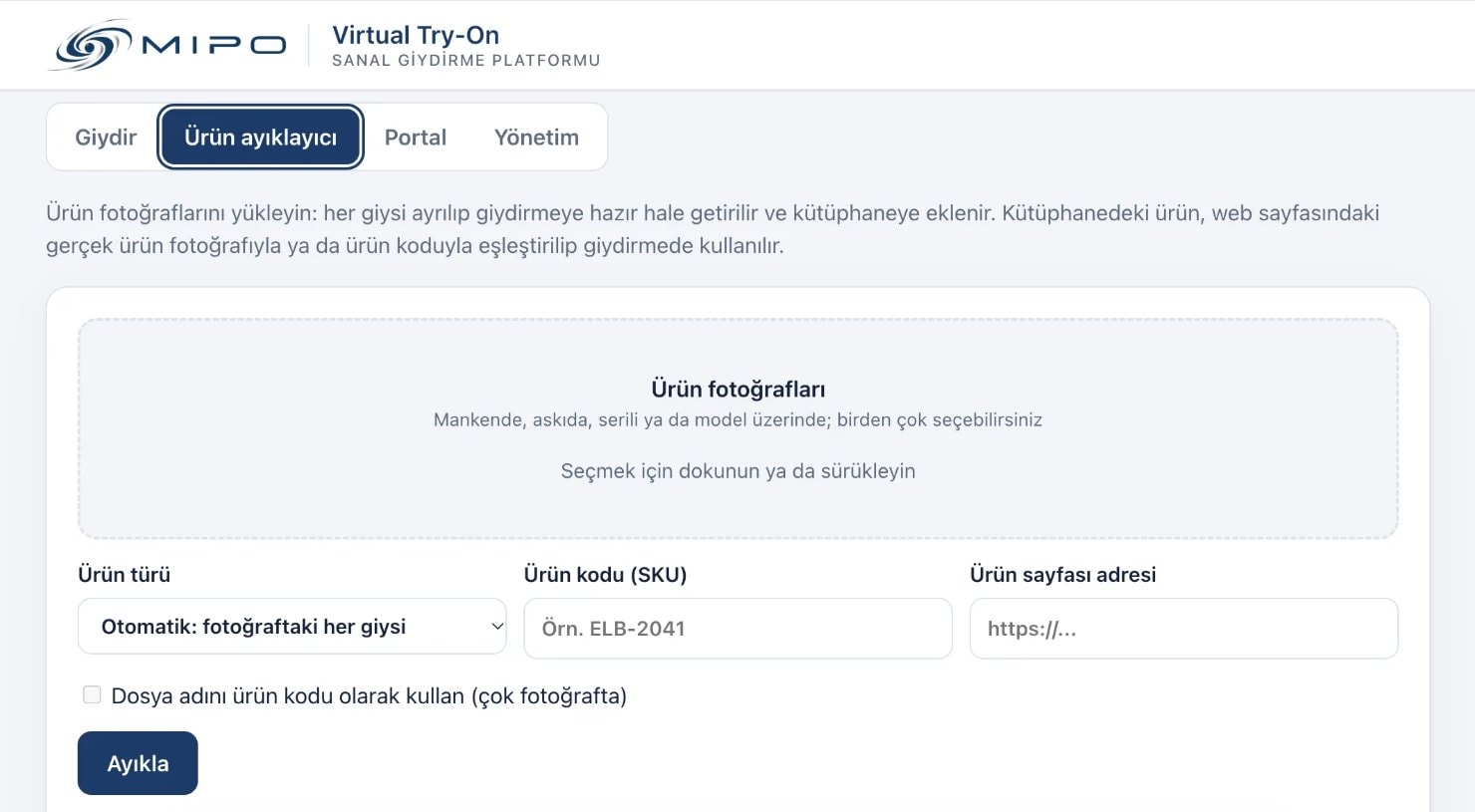Ürün ayıklayıcı: ürün fotoğrafları ürün kodu ve sayfa adresiyle kütüphaneye eklenir