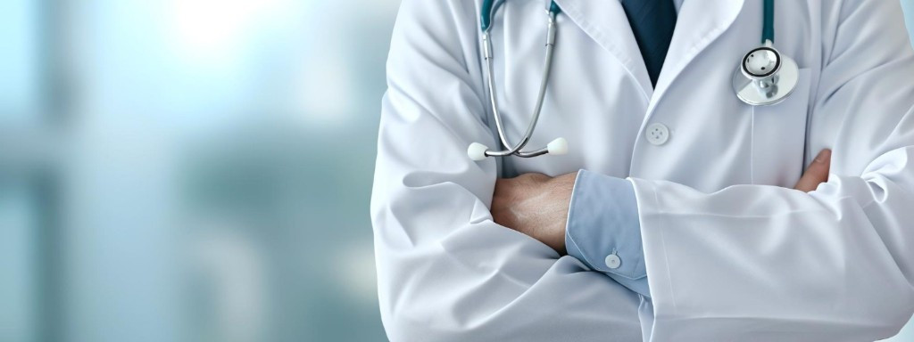 Healthcare sector — doctor with stethoscope, hospital IT infrastructure