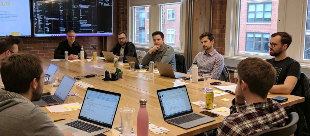 IT consulting boardroom presentation — architecture review with management team